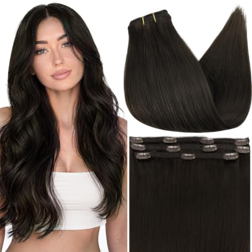 Full Shine Brown Clip in Hair Extensions Human Hair, 12 Inch 60g 3 Pcs