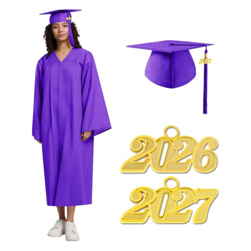 Image of Graduation Cap Gown 2026 2027 Matte Unisex for High School Bachelor | Heavyweight Matte Polyester,Zipper Closure,Adjustable Cap,Sizes 39-60,Bulk Orders Available