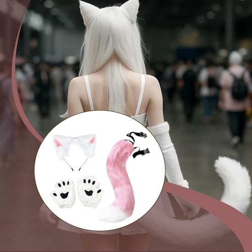 Oreilles et queue de renard rose en fausse fourrure douce - 3