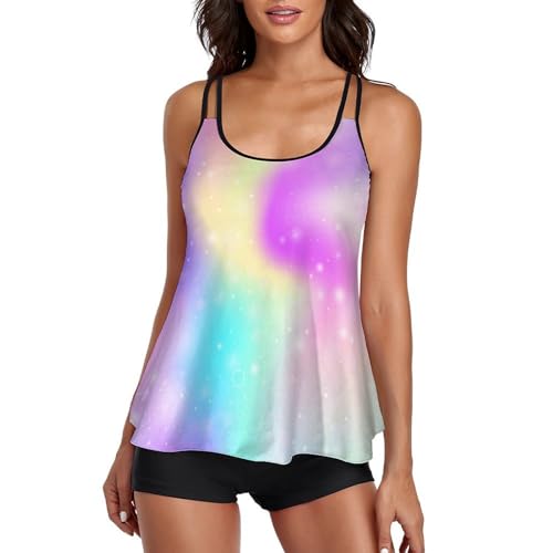 Maillot de bain tankini arc-en-ciel femme coloré short de garçon amovible