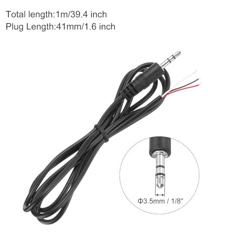 3 piezas conector Jack 3.5mm macho a cable abierto 1m miniatura 2