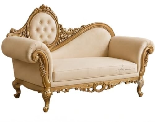 Image of Victorian Style Chaise Lounge, Tufted Cream Upholstery, Mahogany Wood Frame, Classic Living Room Furniture (Cream)