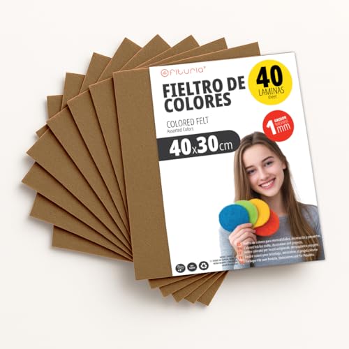 OFITURIA Feltro Colorato per Artigianato, Fai-da-te, Progetti Scolastici, Scrapbooking, Cucito Creativo e Decorazioni 40x30cm (Marrone, 40 pz)