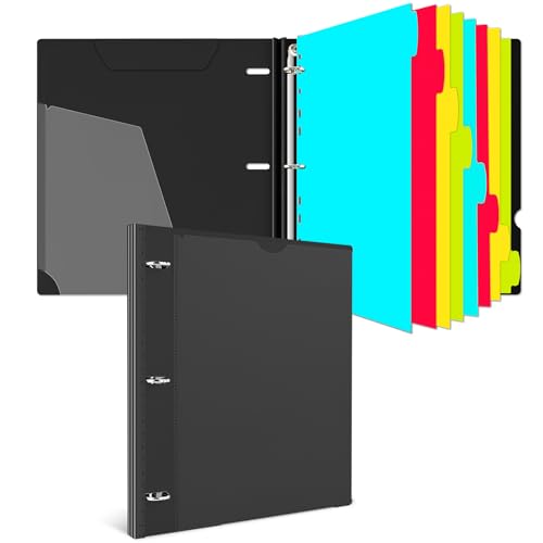 INFUN 1 Inch Telescoping 3 Ring Binder with 8-Tab Dividers, 30 Sheet Protectors and Labels – Compact Binder for Recipes, Documents and Notes, Includes 30 Recipe Cards – Black
