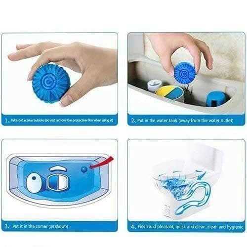 Image of Automatic Toilet Bowl Cleaner Tablets, Blue Color, Fresh Scent, Long-Lasting Formula with Deodorizing Action, Pack of 10
