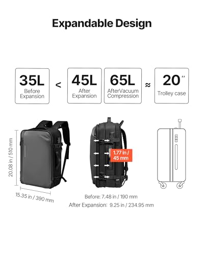 Image of VEVOR Vacuum Travel Backpack, 65L, Expandable Vacuum Seal Compression Travel Backpack with Pump, with TSA-Approved Lock, Airback Vacpack, Water-Resistant Carry-On Suitcase Luggage, for Business, Gray