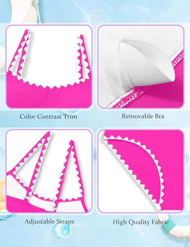 Image of Girls Swimsuit Solid Color Tankini Contrast Trim Swimwear 2 Piece Bathing Suit Padded Swimsuits for Teens 9-16Y