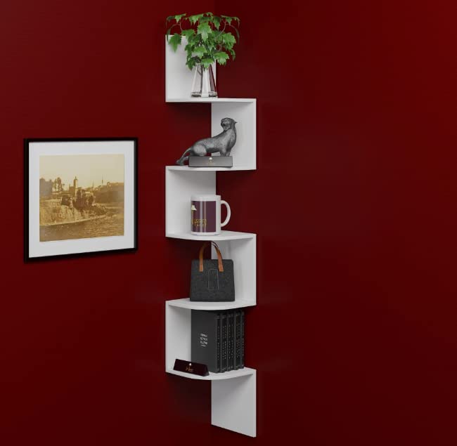 ShahQ Decor Zig Zag Corner Wall Shelf for Living Room, Guest Room