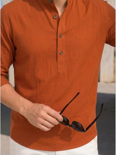 Image of DEELMO Men's Cotton Blend Solid Regular Fit Full Sleeve Short Kurta | Men's Trendy Short Kurta