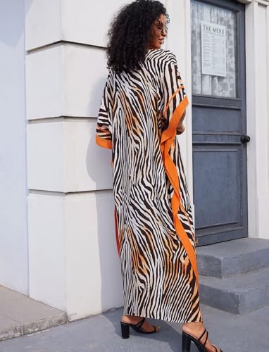 Image of KECVOT Kaftan Dresses for Women V-Neck Print Swimsuit Cover Up Plus Size Beach Caftan Lounge Dress