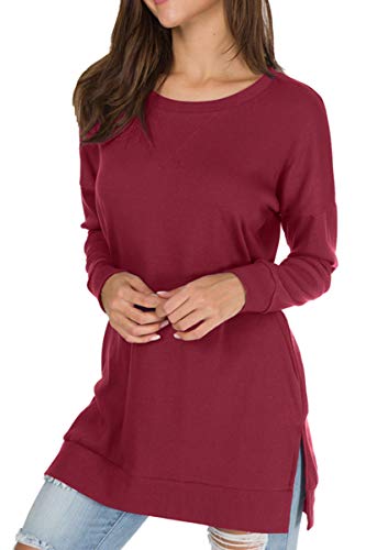 Image of levaca Women's Fall Long Sleeve Side Split Loose Blouses Casual Pullover Tunic Tops