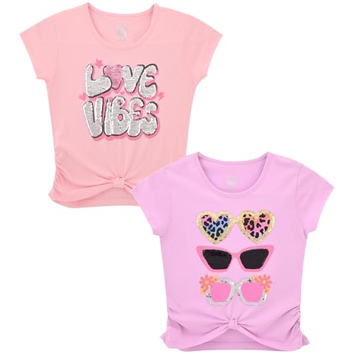 Girls 3-Pack T-Shirt with Flip Sequins Long Sleeve Tops for Kids Multipack Girl Clothes and Tee Shirts