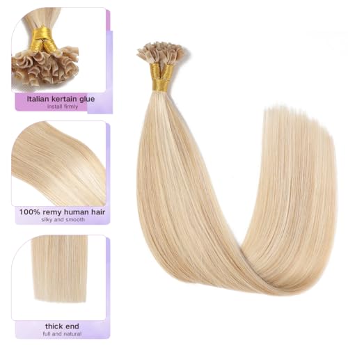 Sindra Caramel Blonde Mixed Bleach Blonde Hair Extensions U Tip 14 Inch 40 Grams U Tip Human Hair Extensions Straight 50 Strands #27/613 14inch - Image 2