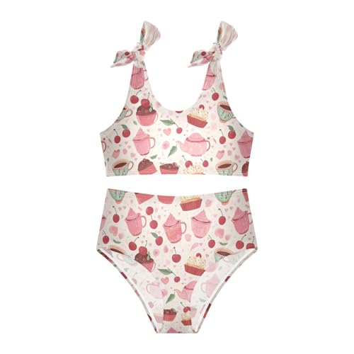 Wusikd Cupcakes Teacups Girls Swimsuits Two Piece Cherries Hearts Swimwear Bikini Set for for Girls Size 3T3