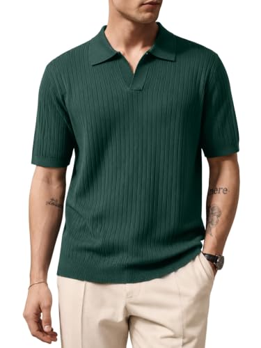 Image of Veirdo Men's Casual Ribbed Polo Collar Knit T-Shirt | Regular Fit Half Sleeve Polo for Men | Flat Knit Textured T-Shirt Perfect for Office, Party, Travel