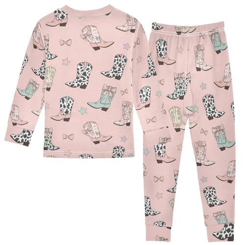 Pajama Sets Long Sleeve Cowgirl Bow Boots Colorful Stars Soft Comfy Sleepwear 2 Piece PJS 3-8T3