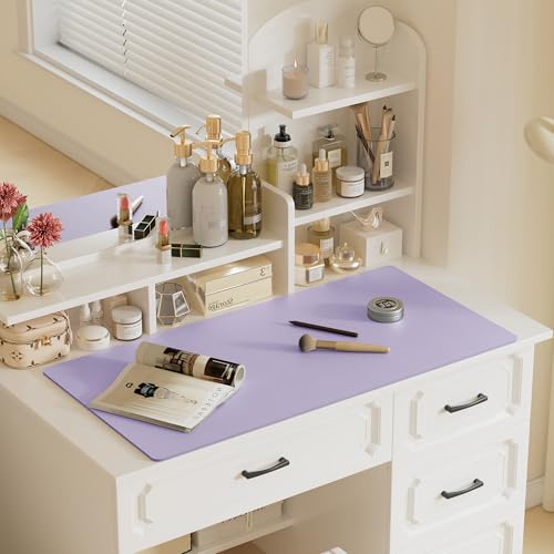 Image of Aothia Faux Leather Desk Mat - Large Mouse Pad, Non-Slip PU Leather Blotter, Waterproof Writing Surface for Office and Home (Lavender, 47.2 inch x 23.6 inch)