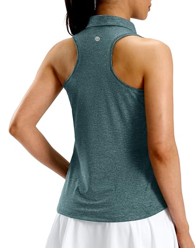 G Gradual Womens Golf Shirt Racerback Tank Zip Up Athletic Sleeveless Top Tennis Pickleball Cooling Polo Shirts Lightweight Heather Grey Sage Medium