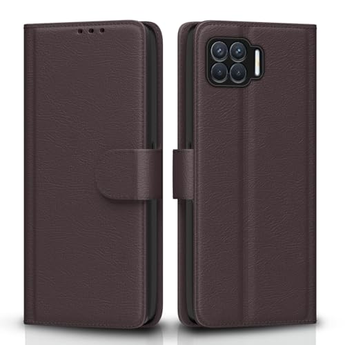 Outlouders Flip Cover for Oppo F17 Pro | Leather Finish | Card Slots | Wallet Stand | Shockproof Protection Flip Case (Coffee)