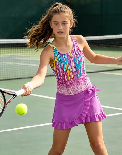 Image of Girls Swimsuits 3 Piece Tankini Bathing Suit Set Cute Bikini Swimwear with Cover Ups Beach Skirt 5-16 Years