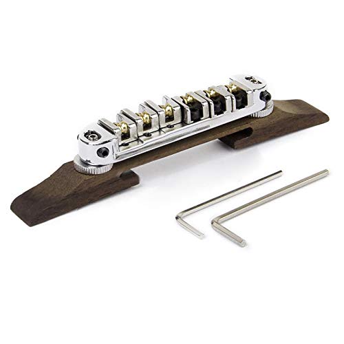 Chrome Bridge Roller Saddles With Archtop Rosewood Base Parts Jazz Guitar (Chrome)