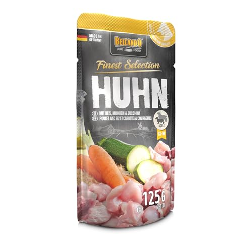 BELCANDO Frischebeutel [12x125g Huhn mit Reis, Zucchini & Möhren] | Nassfutter für Hunde | Feuchtfutter Alleinfutter im Einzelportionsbeutel
