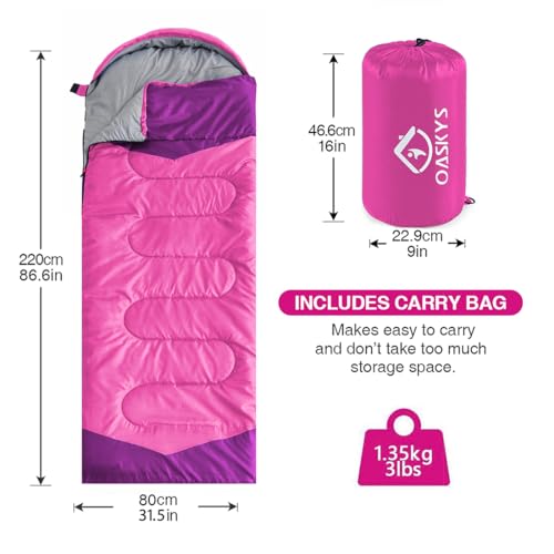 image for oaskys Camping Sleeping Bag - 3 Season Warm & Cool Weather - Summer Sp