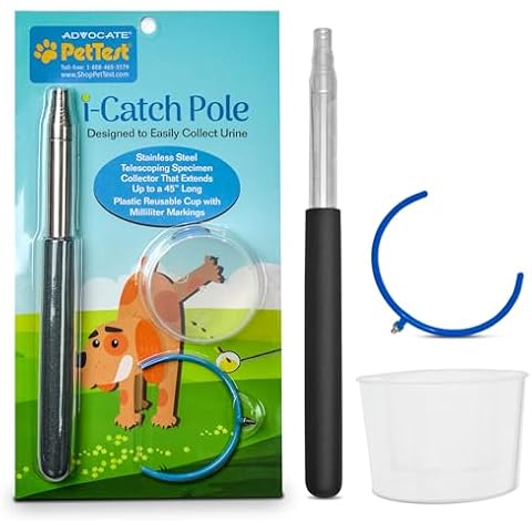 PetTest i-Catch Telescoping Dog Urine Catcher - 45-inch Extendable Dog Pee Stick Collector and Telescopic Pole Handle for Small and Large Breeds - Includes a Reusable Cup with Milliliter Markings Cover