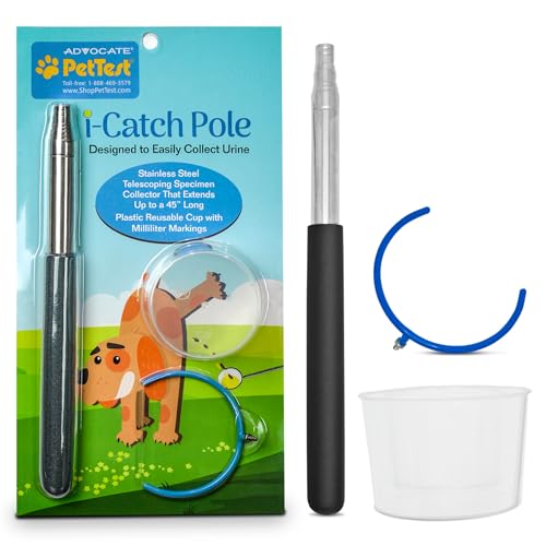 Image of PetTest i-Catch Telescoping Dog Urine Catcher, 45-inch Extendable Dog Pee Stick Collector, and Telescopic Pole Handle for Small and Large Breeds, Includes a Reusable Cup with Milliliter Markings