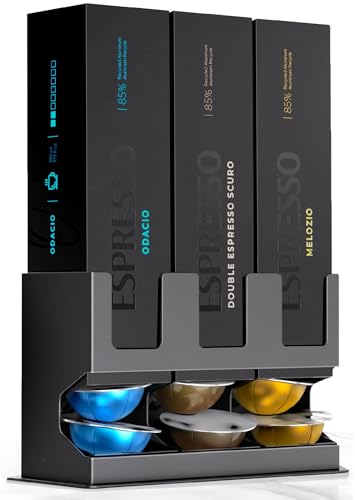Comparison: Best Vertuo Capsule Dispenser 1 GALVANOX Pod Dispenser Designed for Nespresso Vertuo Capsules (3 Box Sleeve Holder) Freestanding Countertop Organizer Stand, Non-Slip Steel Base, Dispenses 3 Coffee Flavors (30 Vertuoline Pods)