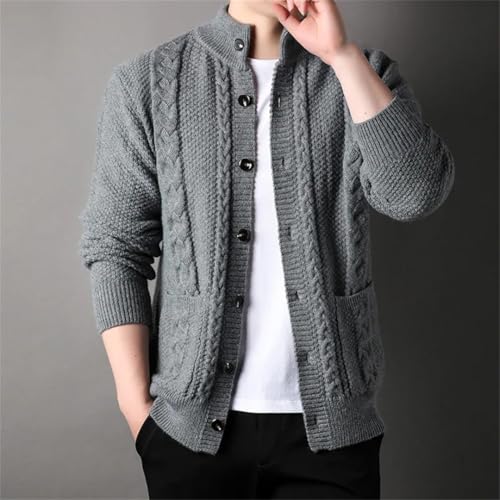 Men Vintage Cardigan Stand Collar Knit Sweatercoat Single Breasted Knitted Sweater2