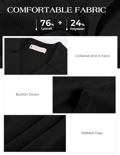 Image of Belle Poque Women's Button Down Tank Tops Summer Ribbed Vest Top Sleeveless V Neck Collared Vest Shirt Slim Fit Going Out Top
