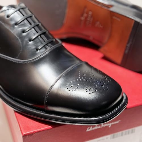 Maxime Men's Black Cap Toe Brogue Leather Welted Oxford Dress Shoes (Salvatore4