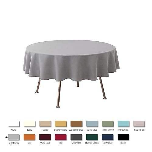 Image of maxmill Round Textured Tablecloth Spill-Proof Wrinkle Free Soft Jacquard Table Cloth for Circular Table Cover, for Dining Room Buffet Banquet Parties Holiday Dinner, 70 Inch Light Grey