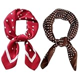 ZXTGBQ 2 Pcs Bandana Damen Mit WeißEn Punkten, Bandana Rot, Braunes Halstuch Damen Satin, Elegantes Seidentuch, Quadratisches Tuch, Vierecktuch KopftuchDamen Accessoire, Modisches Geschenk