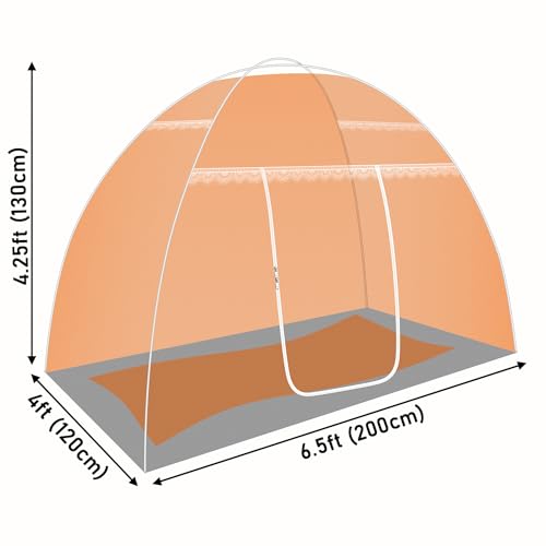 Image of Single Bed Mosquito Net Foldable, Lightweight Polyester 30GSM Strong Foldable Machardani (Orange Color, 4feet x 6.5feet)