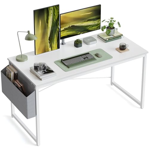 Image of Cubiker Computer Desk, Home Office Writing Study Desk, Modern Simple Style Laptop Table with Storage Bag (52.2, White)