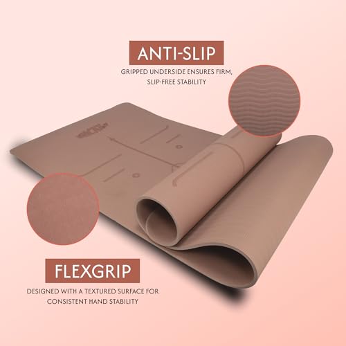 Image of Whackk TPE 8mm Laser Engraved Position Marking Yoga Mat| Coral Pink |Non-Slip Mat ext Thick extra cushioning for knee w. Carry Strap|Lightweight & Eco-Friendly Non Toxic I Exercise and Fitness