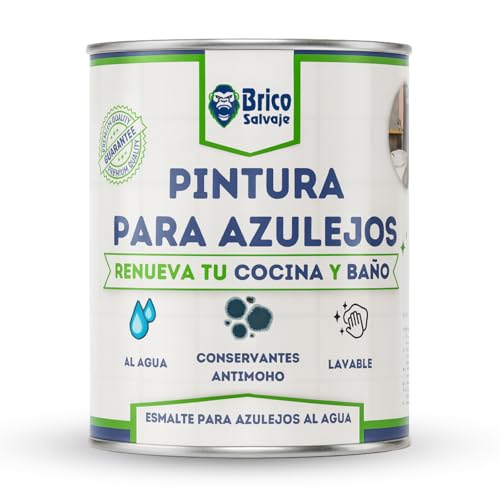 BRICOSALVAJE Pintura para Azulejos Cocina y Baño al Agua SATINADO | Sin Imprimación | Lavable | Gran dureza (Blanco Alpino, 750 ML)