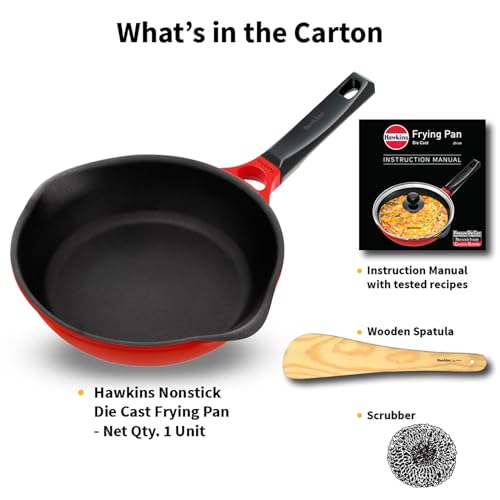 Image of Hawkins 20 cm Frying Pan, Die Cast Ceramic Coated Non Stick Induction Small Fry Pan, Red (IDCF20)