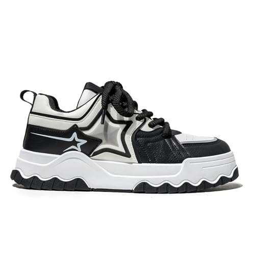 Exusiai Men Chunky Sneakers Fashion Star Y2K Shoes Platform Dad Shoes Comfortable White&Black Loafers