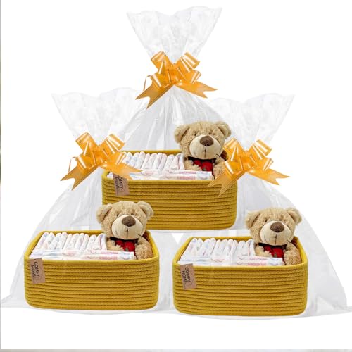 Image of COMFY-HOMI 13 inch x 8.5 inch x 5.1 inch Storage Baskets for Organizing | Cotton Rope Woven Basket | Toy Storage Bin Box | Basket for Shelves, Closet Organizer Bin, Decorative Closet Shelf, 3 Pack