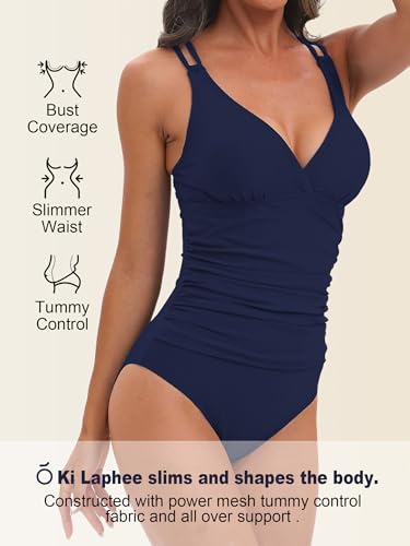 Image of KI LAPHEE One Piece Swimsuits for Women Tummy Control Bathing Suits Sexy Criss Cross Back Swimwear
