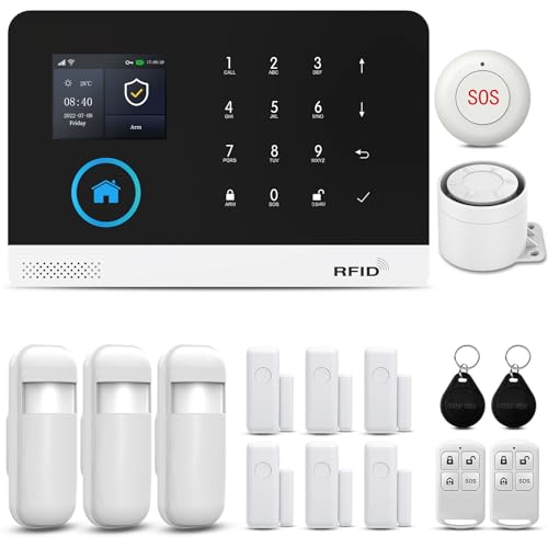 PGST GSM 4G/WLAN Wireless Home Einbrecher Alarmanlage Kit Tuya Smartlife APP, mit Sirene Fenster Türsensor Bewegungsmelder,Alarmanlagen fürs Haus Büro Real Time App Push, Works with Alexa