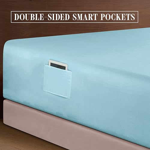 Elegant Comfort Luxurious 1500 Premium Hotel Quality Microfiber 4-Piece Sheet Set, 18-24 Inches Deep - Extra Deep Pocket Sheets - Ultra Soft 4PC Deep Pocket Sheets, King, Aqua Blue