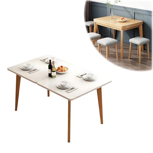 Mesa de Comedor Extensible de Madera Maciza, para 4-6 Personas, Ideal para Comedor, Cocina y Sala de Estar (Blanca)