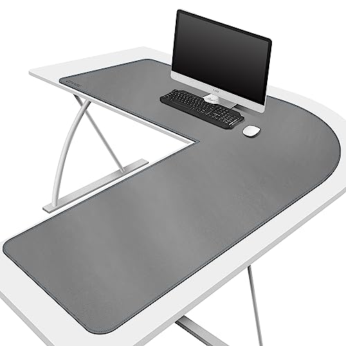 CENNBIE Tappetino Scrivania a forma di L a doppia faccia, 100 x 120 x 33cm Sottomano Scrivania angolare in pelle, Tappetino mouse in pelle a forma di L, Per Casa/Ufficio(Grigio)
