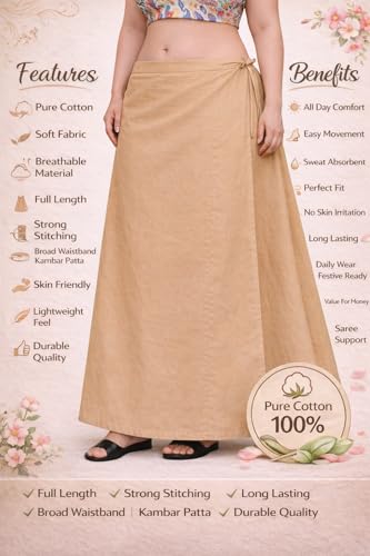 Image of CITIX Pure Cotton Petticoat for Woman Saree | Adujastable Drawstring Waist