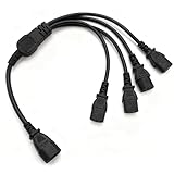 Powice Kaltgeräte Verlängerung, 4 in 1 Kaltgerätekabel Verteiler, Stecker C14 auf 4xC13 Netzkabel IEC-320 Power Y Typ Splitter Adapter Kabel 250V 10A für Computer Monitor Drucker, 50cm
