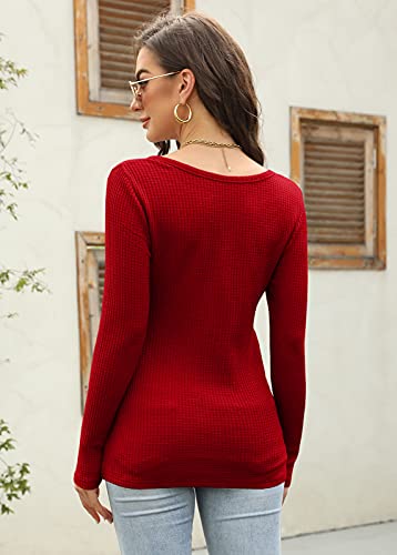 Image of Farktop Womens Long Sleeve Tops Henley V Neck Lightweight Pullover Sweaters